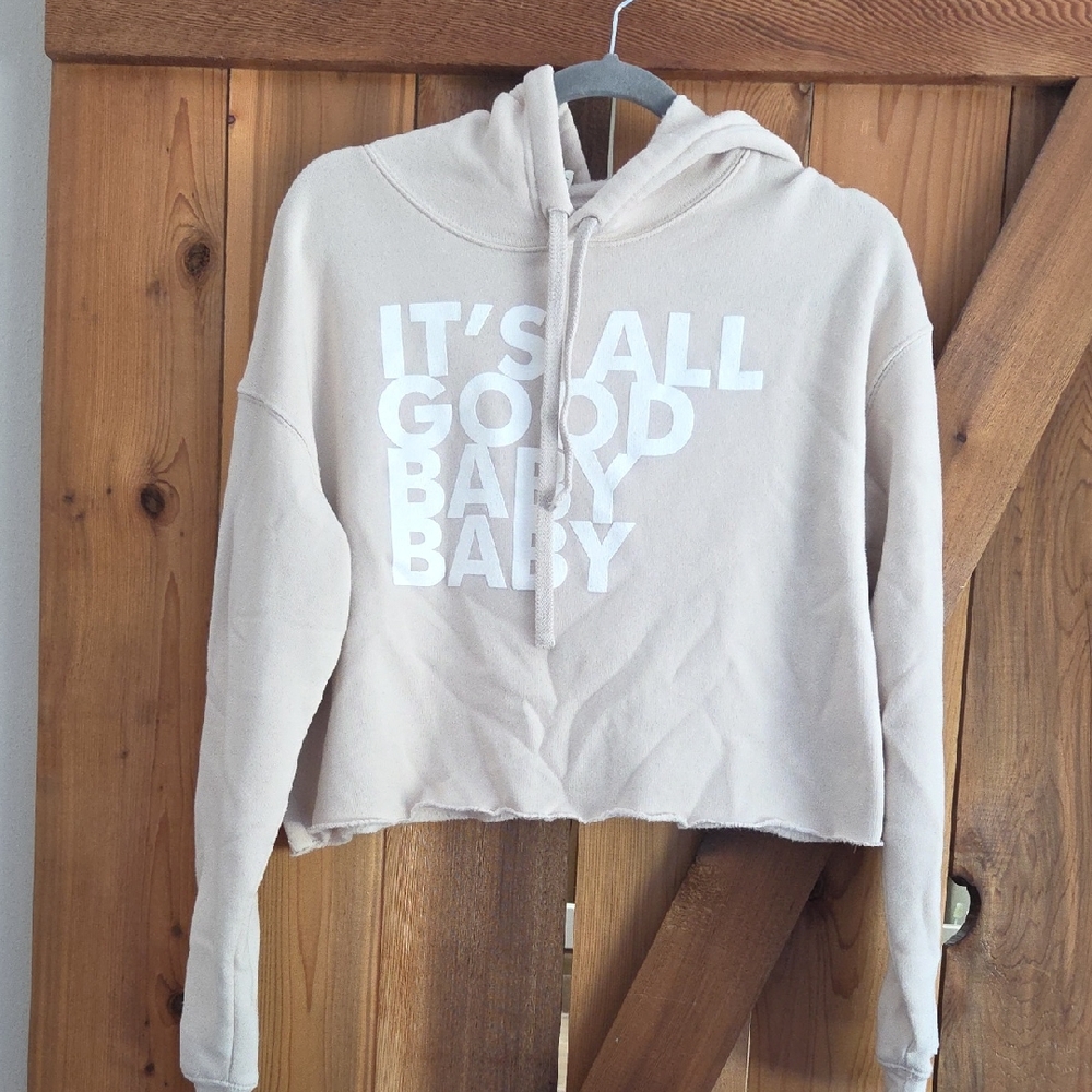 Cream Cropped Hoodie with Biggie themed Text